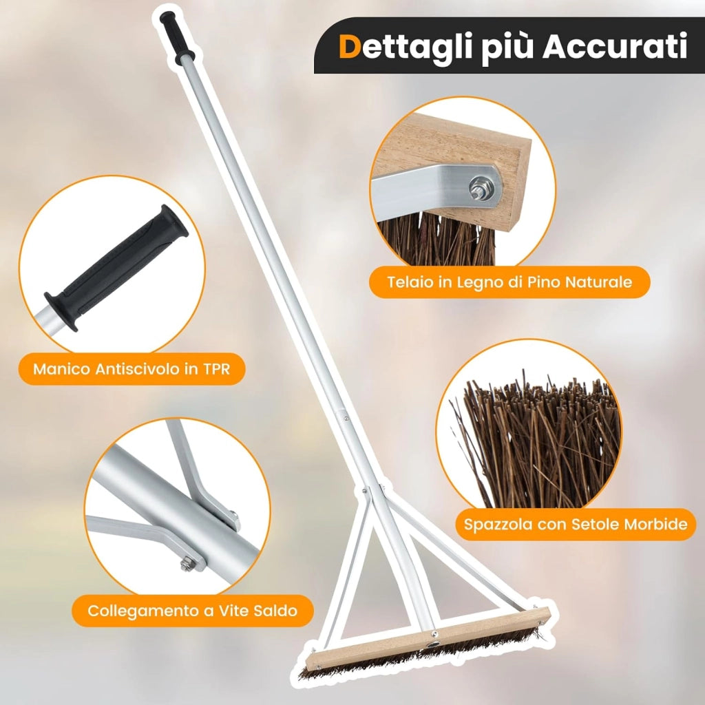 Spazzola per Tetto con Foglie, Scopa da Esterno Regolabile 165-626 CM con 5 Aste di Estensione in Alluminio Leggero, Rastrello per Tetto per Rimuovere Foglie, Aghi e Pigne