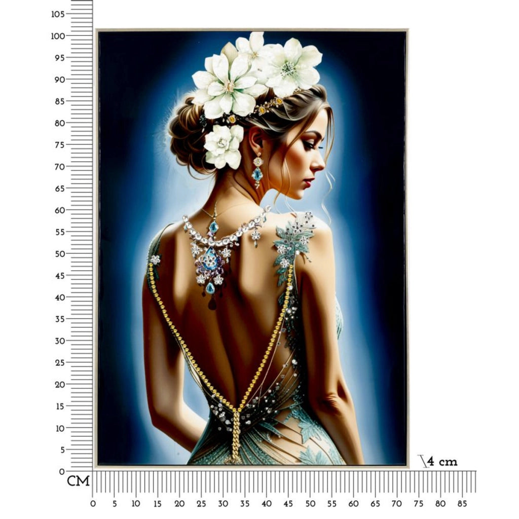 Dipinto su tela Isabel A dama di spalle con gioielli, 72x102 cm