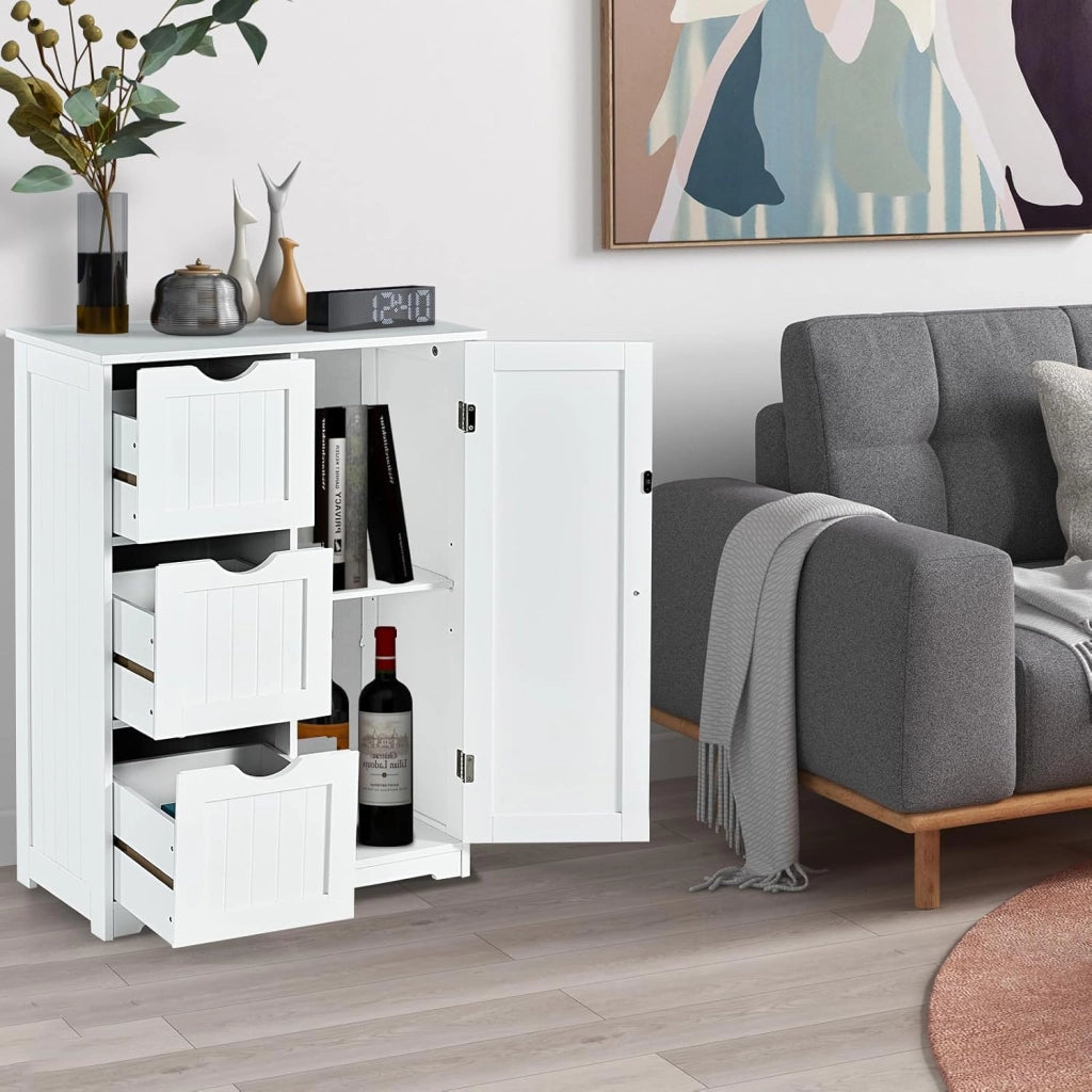 Mobile da Bagno, Armadio Autoportante,Mobile da Bagno Armadietto da Terra Mobiletto con Cassetto, Mobiletto da Cucina Soggiorno Salvaspazio, 60x30x81 cm,3 Colori (Bianco)