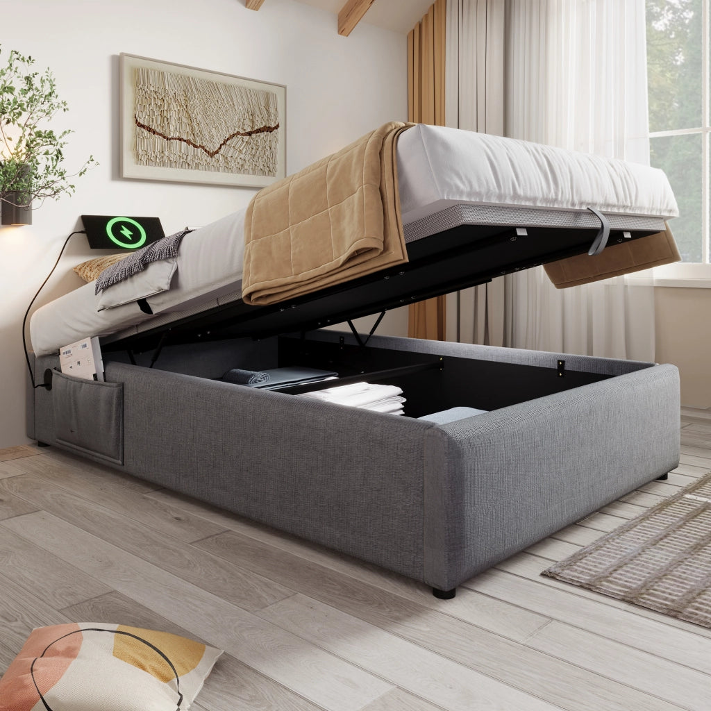 LETTO Contenitore 90x190 cm Grigio con USB e Type-C