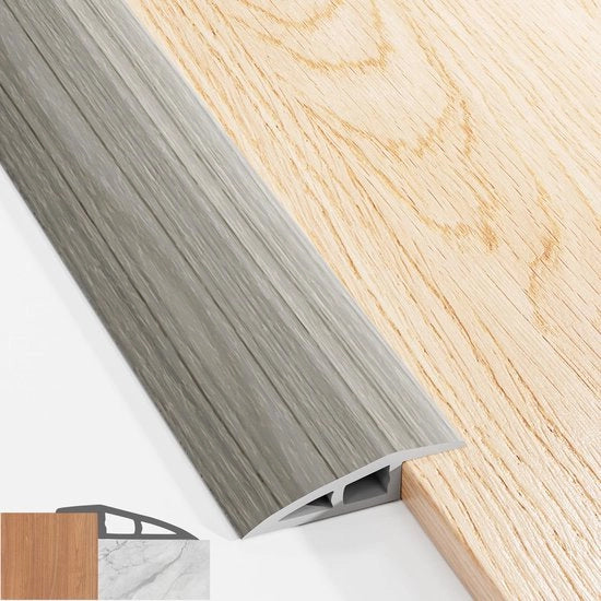 Profilo di transizione autofit, 100x5cm profilo di transizione in PVC regolabile, lista di transizione per 5mm a 10mm, lista di transizione impermeabile, lista di transizione regolabile (finitura in legno grigia)