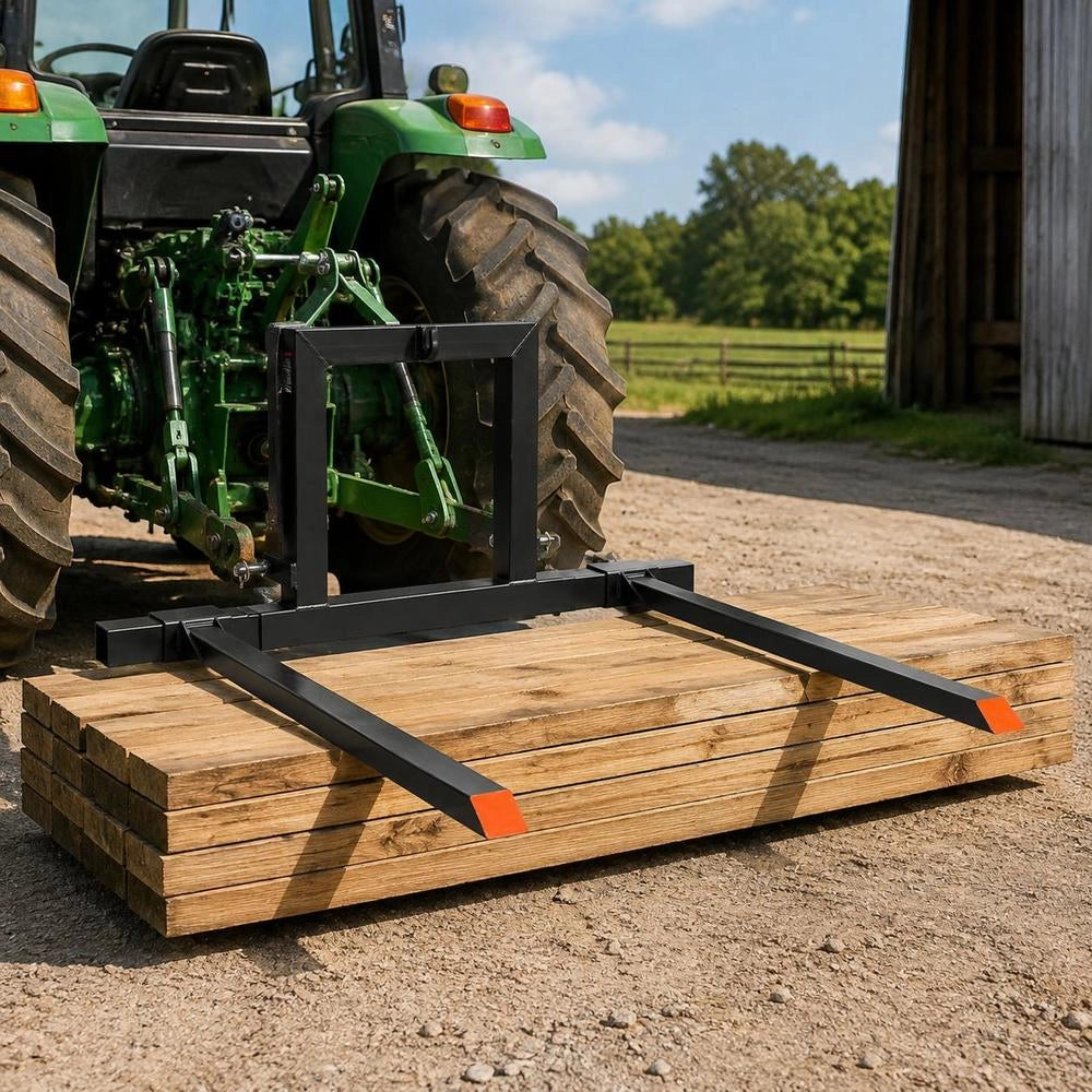 3 Point Hitch Pallet Forks, 1500 Lbs Clamp On Pallet Forks, 50-Inch Total Length Heavy-Duty Tractor Fork With 28.9-46 Inch Adjustable Fork Width, Quick Hitch Attachments For Category 1 Tractors