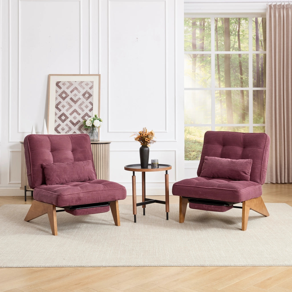 OKWISH Poltrona Relax in Velluto a Coste, Schienale Regolabile con Cuscino Lombare e Gambe in Legno Massello, Rosso Vino