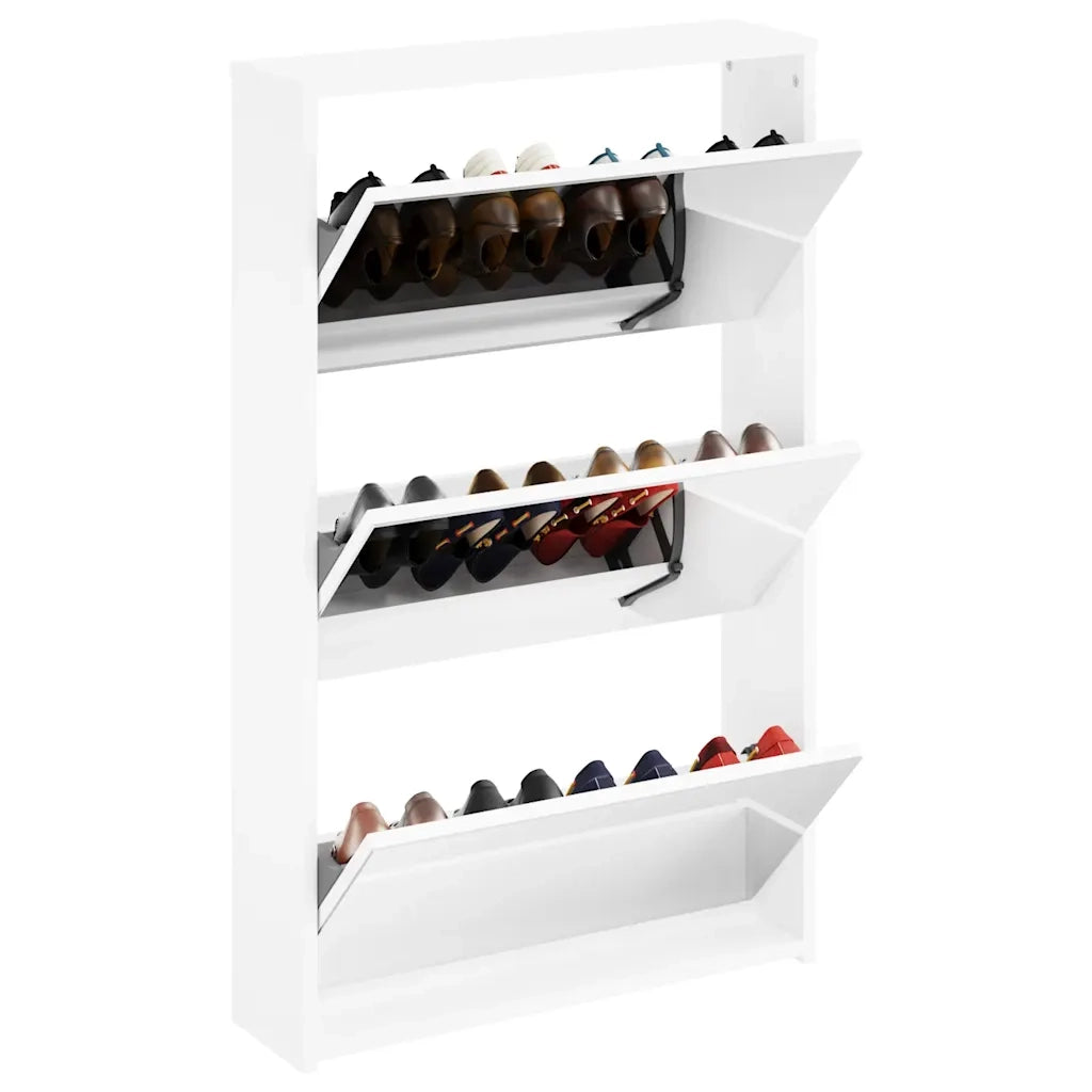 Scarpiera con 3 Ripiani e Specchio Bianco-Scaffale 63x17x102,5 cm