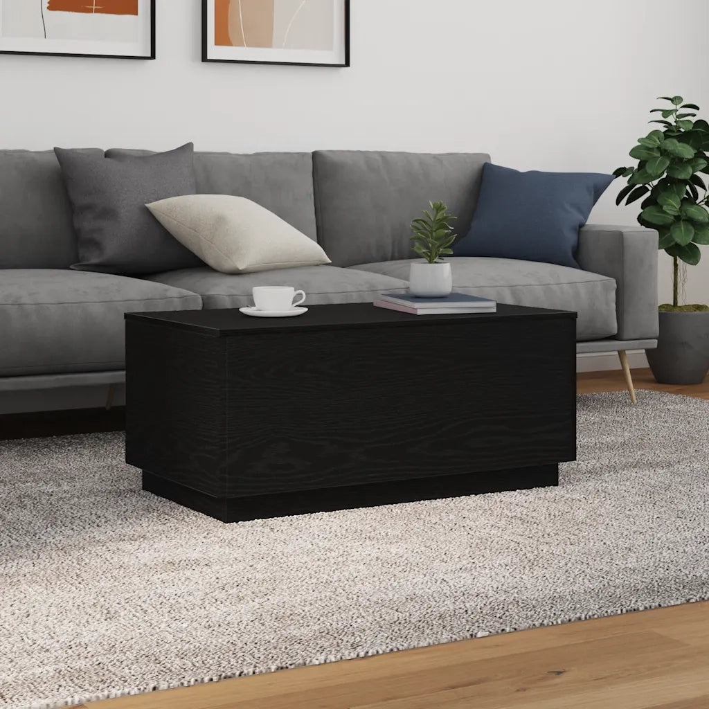Tavolino da Soggiorno con Luci LED Rovere Nero 90x50x40 cm