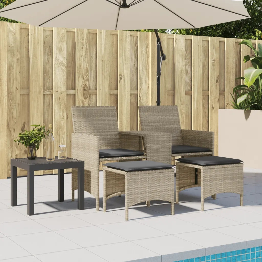 Divano Giardino 2 Posti-Sofa da Giardino-Divanetto da esterno Tavolo Sgabelli Grigio Chiaro Polyrattan 308205