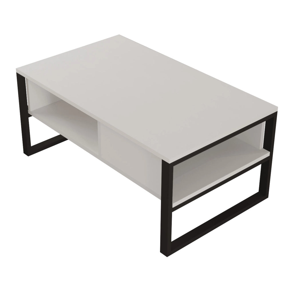 Tavolino Centrale da Salotto Laukaa con Scomparti 45 x 100 x 60 cm Bianco/Nero [en.casa]