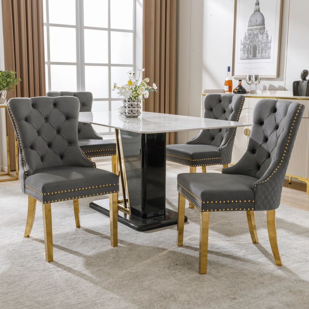 Sedia da Pranzo Imbottita in Velluto con Schienale e Gambe Dorate ¨C Xylo ¨C Grigio/Oro
