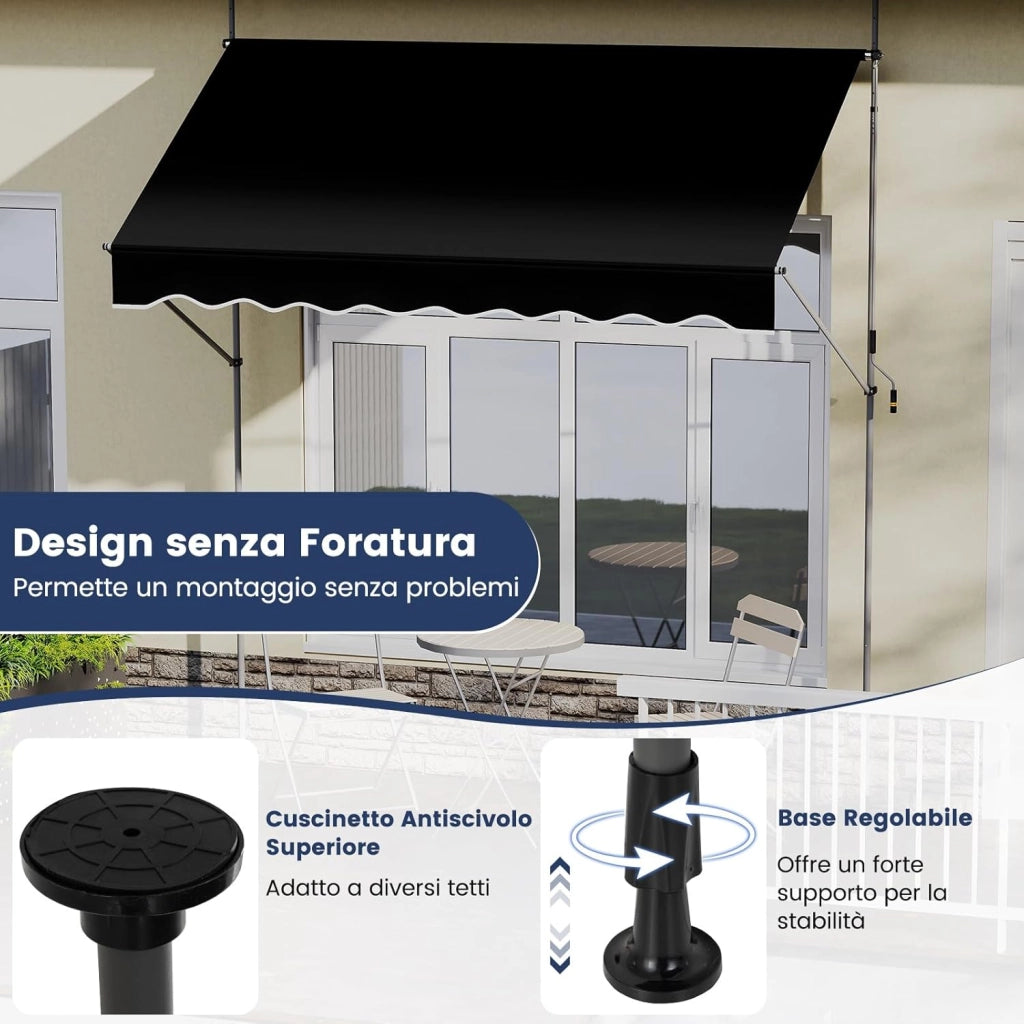 Tenda da Sole a Morsetto, Regolabile in Altezza e Inclinazione con Manovella, Telo Impermeabile e Resistente ai Raggi Solari e Telaio Antiruggine, Tenda Retrattile Senza Foratura (2,5M,Nero)