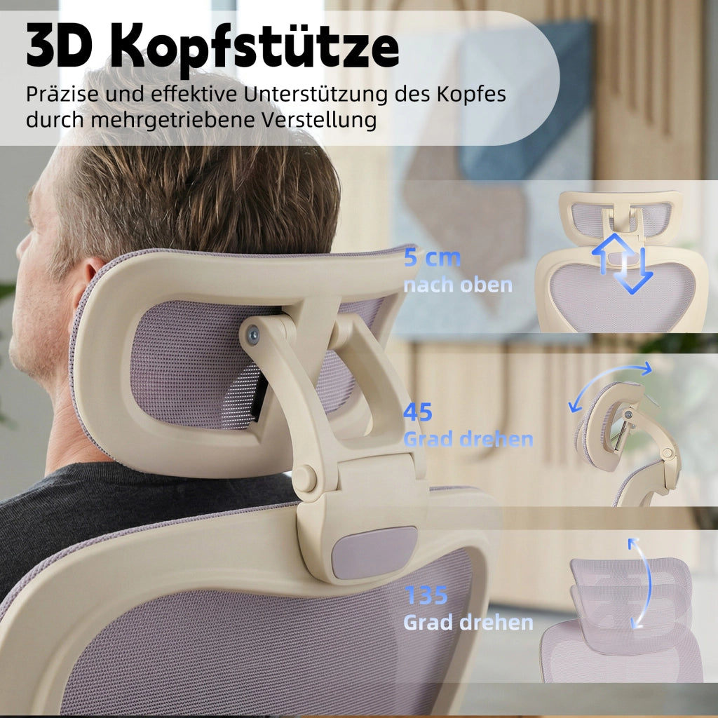 Sedia da ufficio ergonomica pieghevole con supporto lombare e poggiatesta regolabile in schiuma viola per lavoro