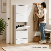 Shoe Cabinet White 59x17x150 Cm Wood-based Material