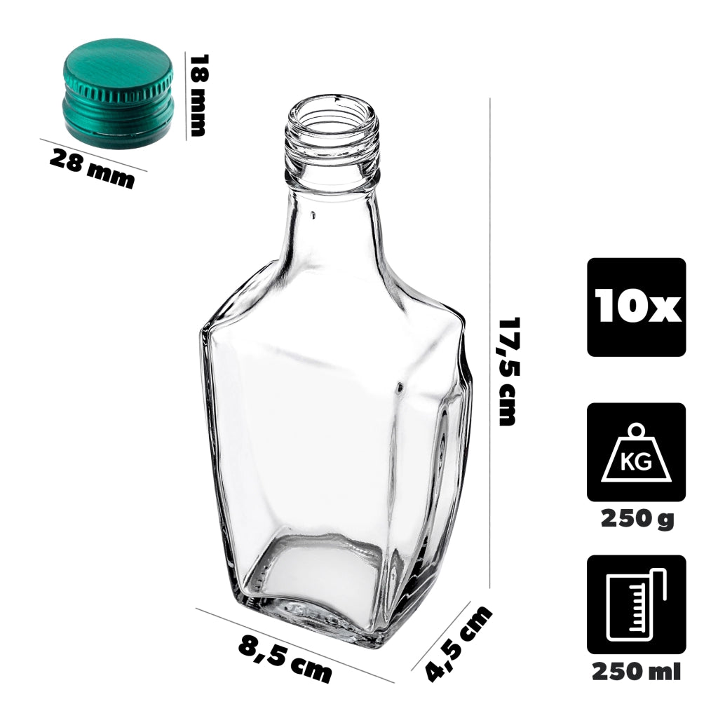 KADAX Bottiglia in Vetro per Tintura 250ml Con Tappo Verde 10pz.