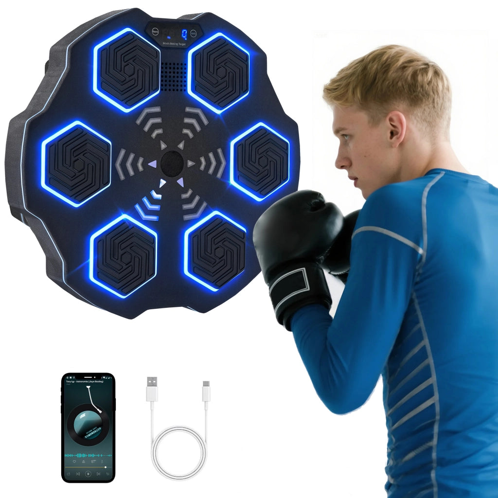 Macchina da boxe musicale con Bluetooth a parete, 9 velocità e modalità, luci LED per allenamento a casa, nero
