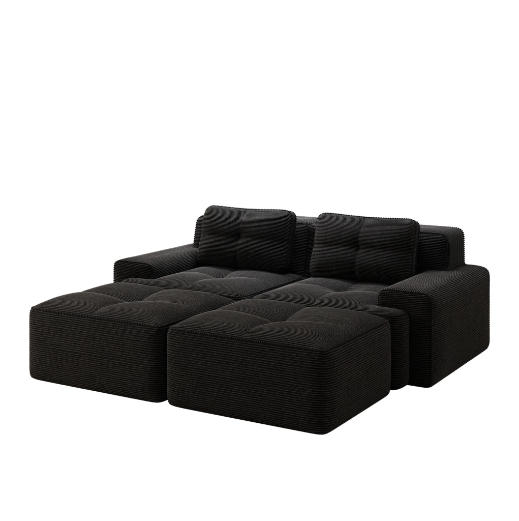 Divano modulare boneless in corduroy; 204x177x69 cm; nero