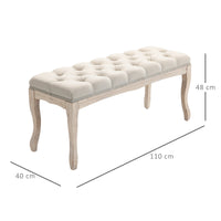 Panca Fondoletto Vintage Trapuntata a Bottoni 110x40x48 cm Tessuto Effetto Lino Beige