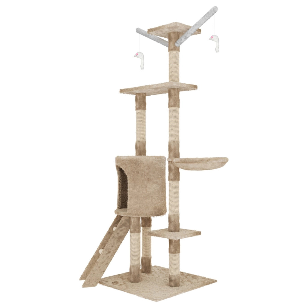 Albero per Gatto con Graffiatoio Cuccia Giocattolo Gatti Parco Giochi Tiragraffi in Sisal Naturale 150 x 50 x 35 cm Colore Beige Matis 30060