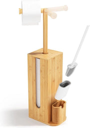 Set di supporto per wc in piedi e set di spazzola per il water con bambù - 3-in-1 arredamento per il water con ripostiglio - supporto per carta igienica e spazzola - HBT 716 x 155 x 215 cm butler per il water