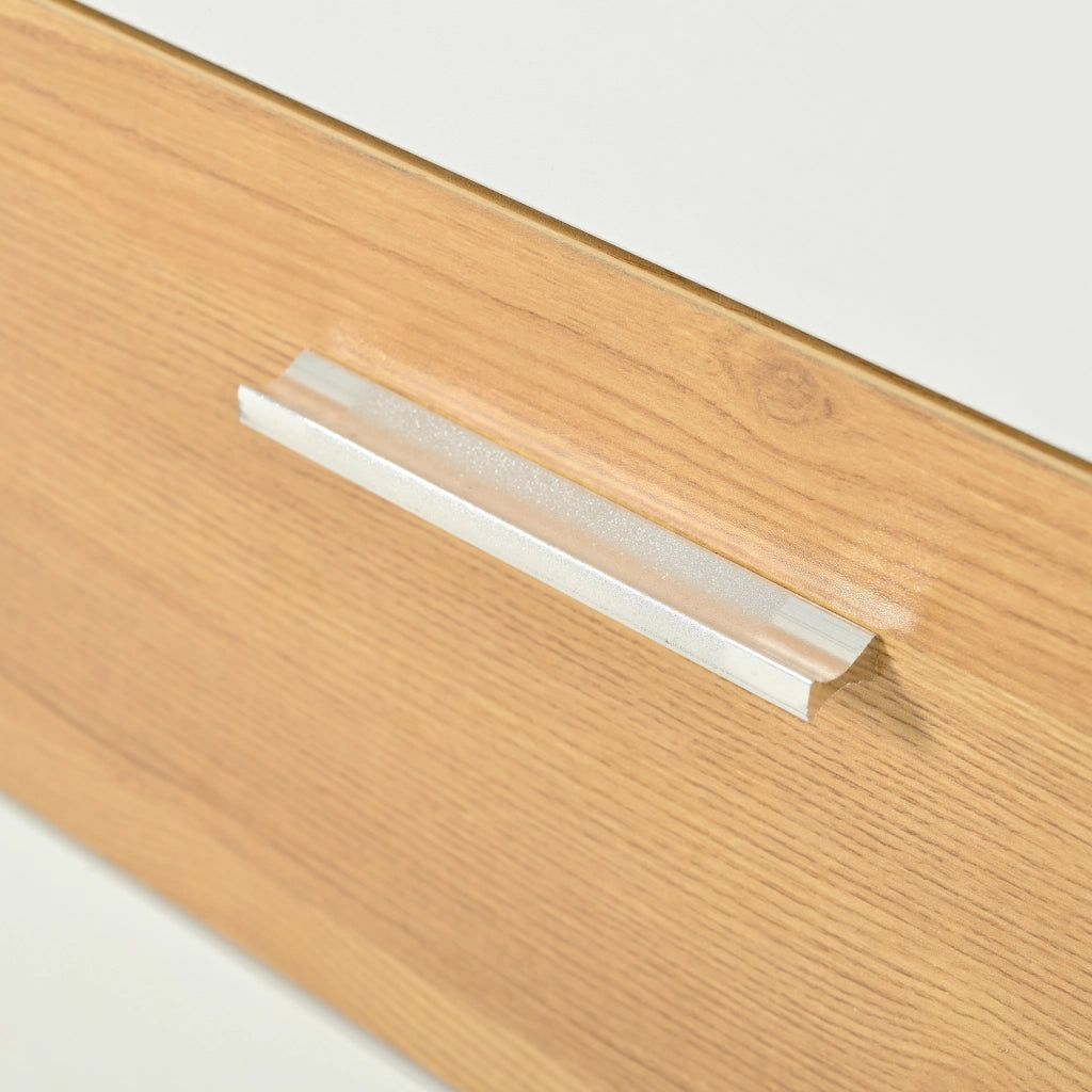 Credenza con 2 ante 4 cassetti LED e ripiani regolabili per soggiorno, in MDF, bianco e legno, 160 × 40 × 77 cm