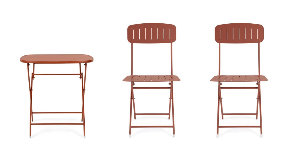 Set 3 Pezzi Bistrot da Giardino con Tavolo e 2 Sedie in Acciaio Yvonne Terracotta