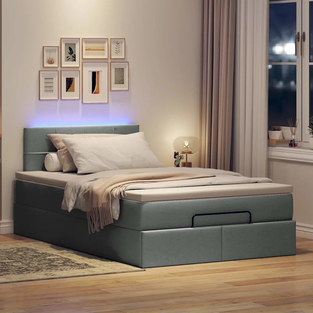 Pouf Letto con Materasso e LED Grigio Scuro 120x190 cm Tessuto