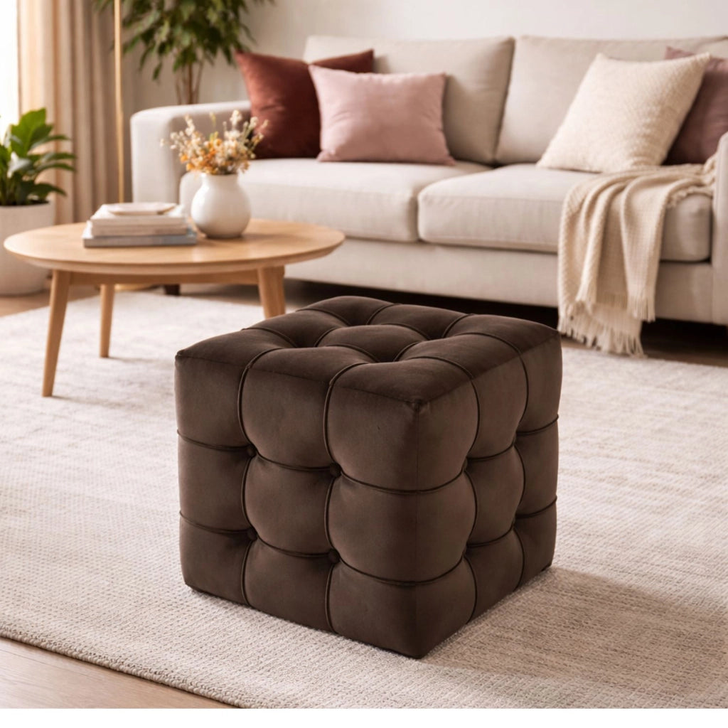 Pouf in velluto "Lizbon" - 42 x 42 x 42 cm - Marrone