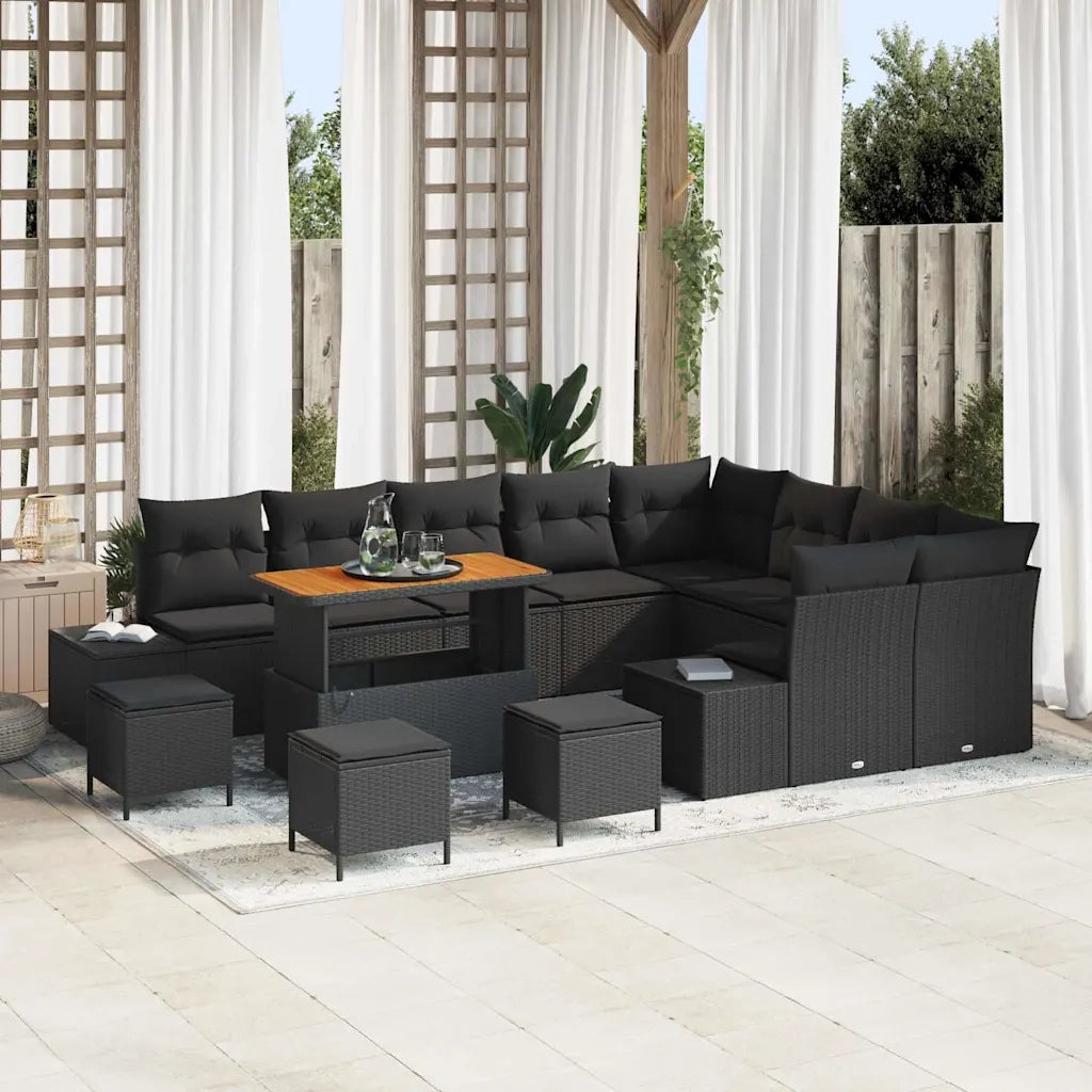 Set Divano da Giardino con cuscino 13 pcs Nero polyrattan 3362829