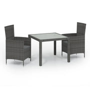 Set da Pranzo per Esterni 3 pz | Set Salotto da Giardino con Cuscini in Polyrattan Grigio