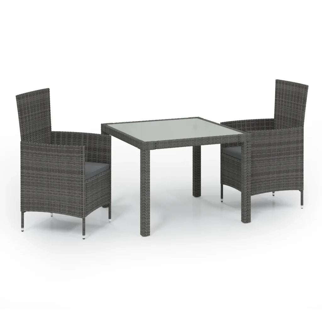 Set da Pranzo per Esterni 3 pz | Set Salotto da Giardino con Cuscini in Polyrattan Grigio