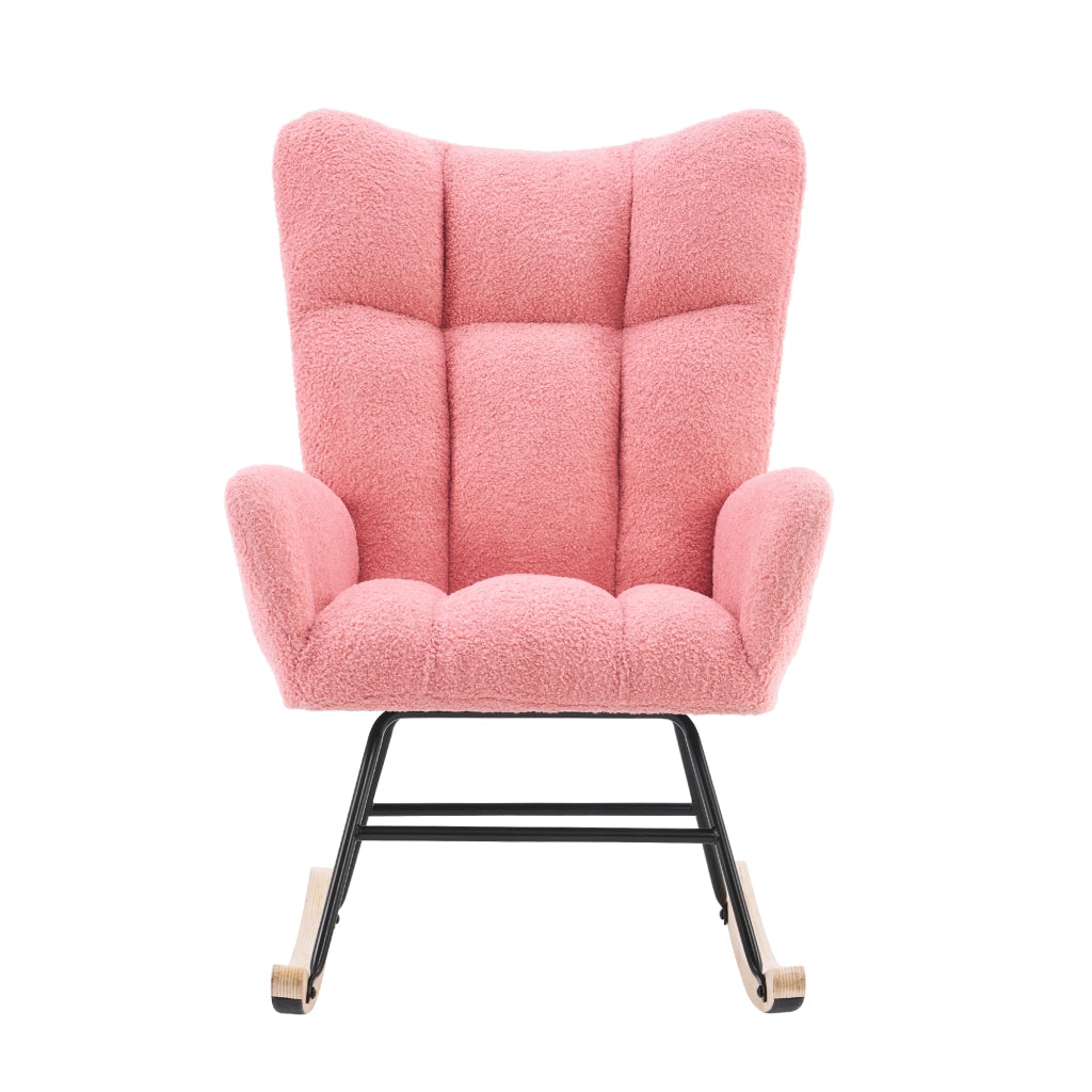 Sedia a dondolo moderna con schienale alto e braccioli - Zephmum- Rosa, comoda per soggiorno, camera da letto, cortile