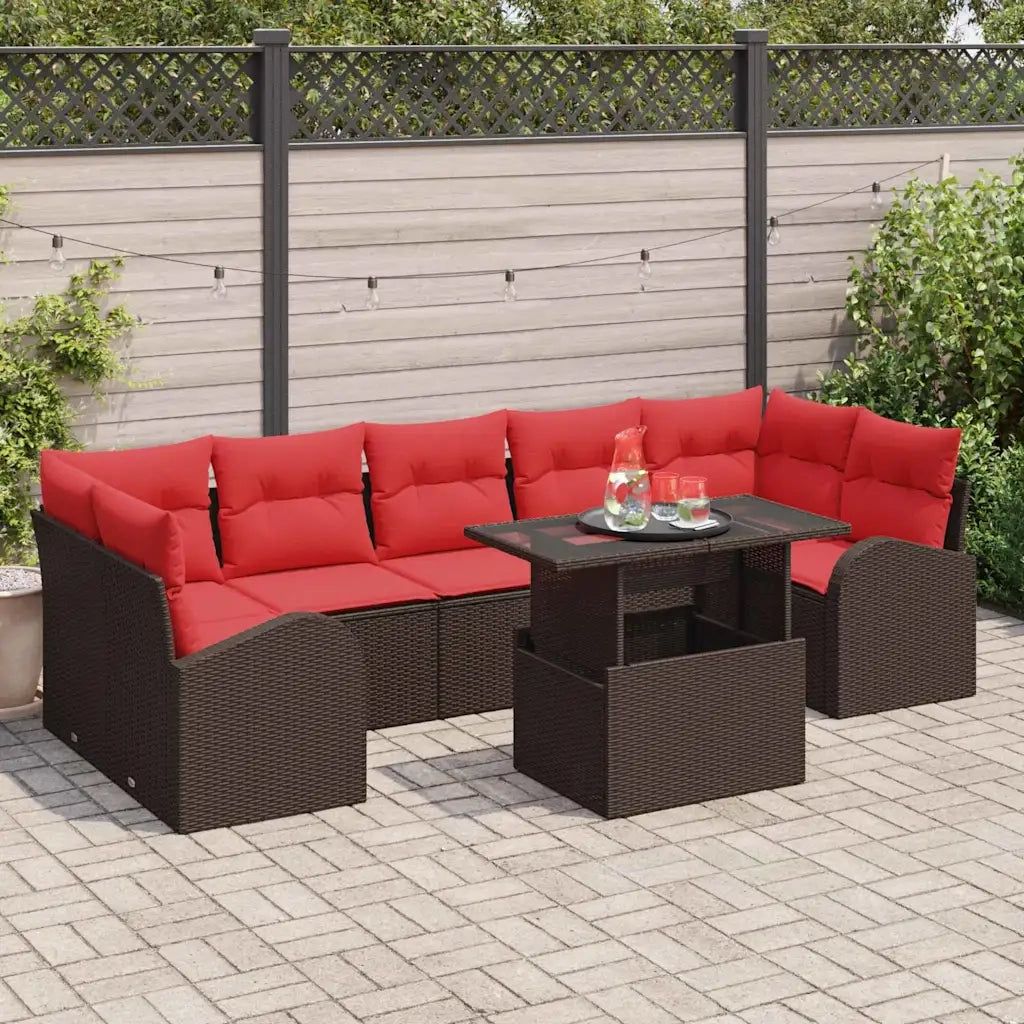 Set Divano da Giardino 8 pcs Marrone Rattan in Polipropilene