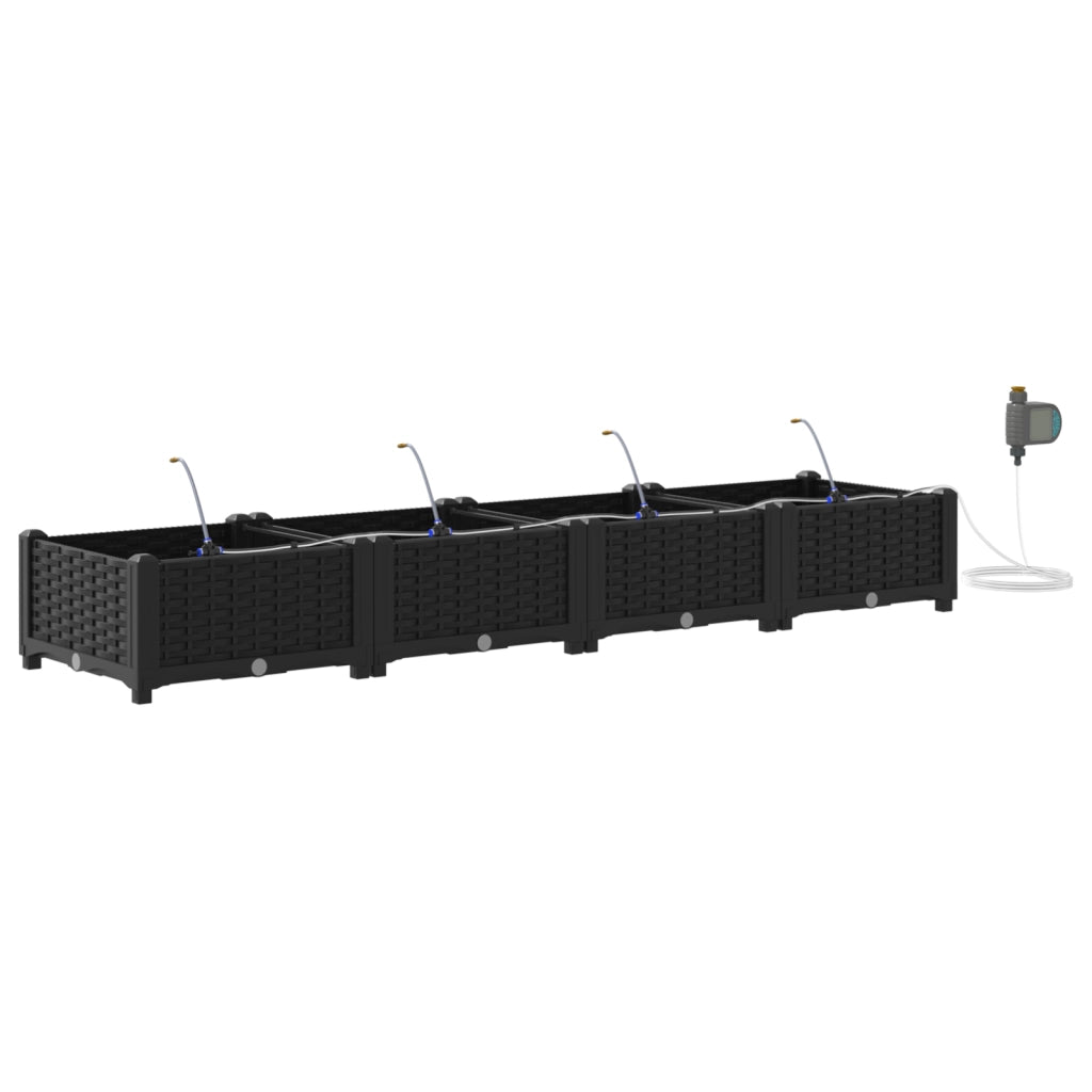 Fioriere da Giardino con Sistema di Irrigazione 4 pz Nero