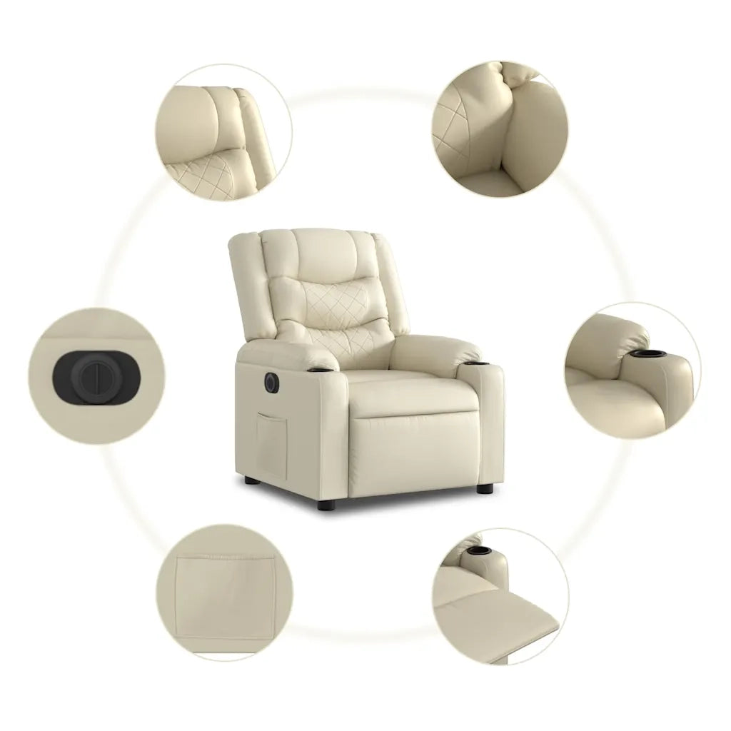 Divano Sedia-Poltrona Reclinabile Elettrica Crema in Similpelle 372418