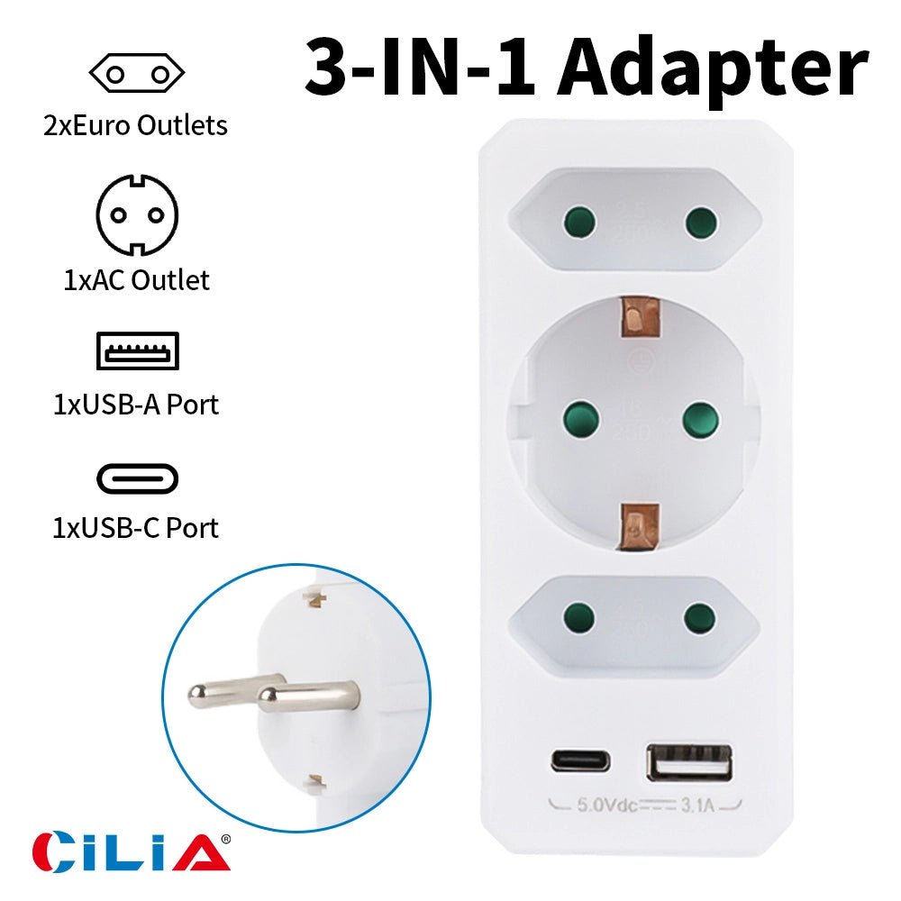Presa Elettrica 5-in-1 Tipo F Schuko ¨C zephmum ¨C Bianco con USB-C/A