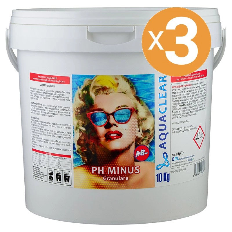 Riduttore Ph Minus Granulare Sodio Bisolfato Aquaclear, 3 Confezioni Da 10 Kg