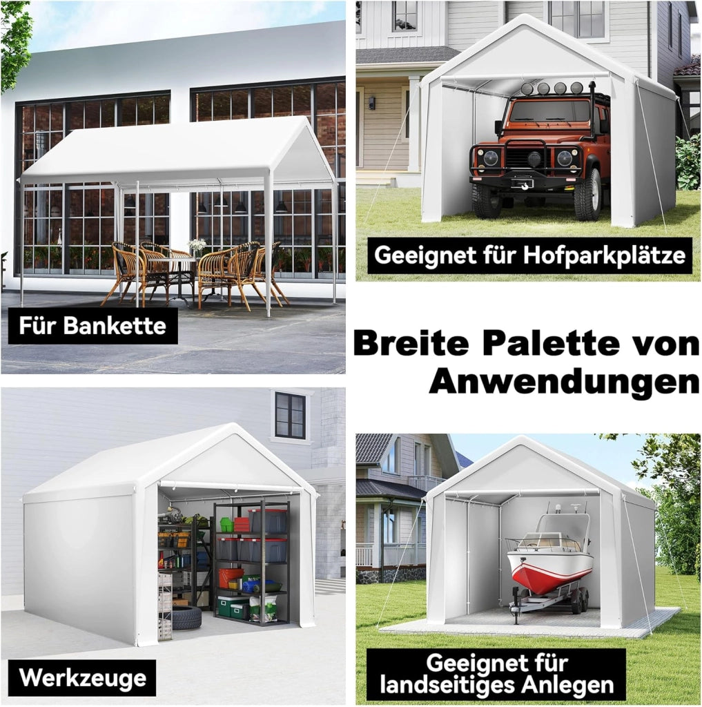 Casetta per attrezzi da giardino, 12 m³, in PE, con pareti laterali rimovibili, resistente all'inverno, per garage, per attrezzi da giardino, moto, bicicletta, colore bianco