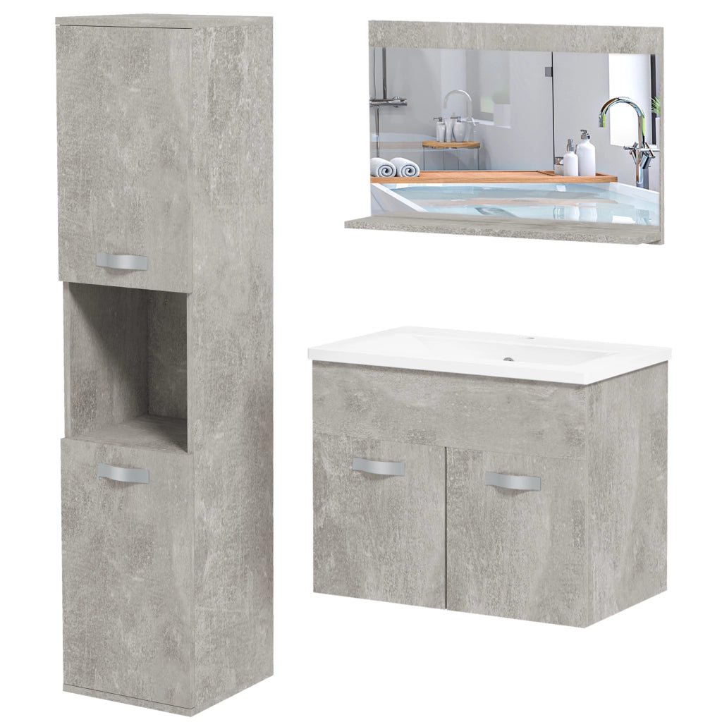 Set Bagno 4 Pezzi ¨C zephmum ¨C Grigio con Specchio e Mobile Sospeso