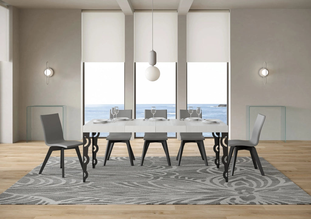 Tavolo allungabile 140/400x90 cm Karamay Premium bianco frassino gambe antracite