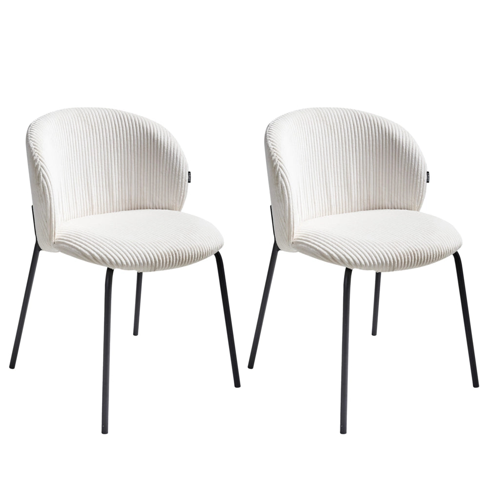 Set di 2 sedie da pranzo in velluto bianco sporco stile retrò seduta rotonda