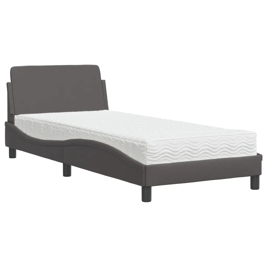 Letto con Materasso-Struttura Letto con Materasso Dover Grigio 90x190 cm in Similpelle