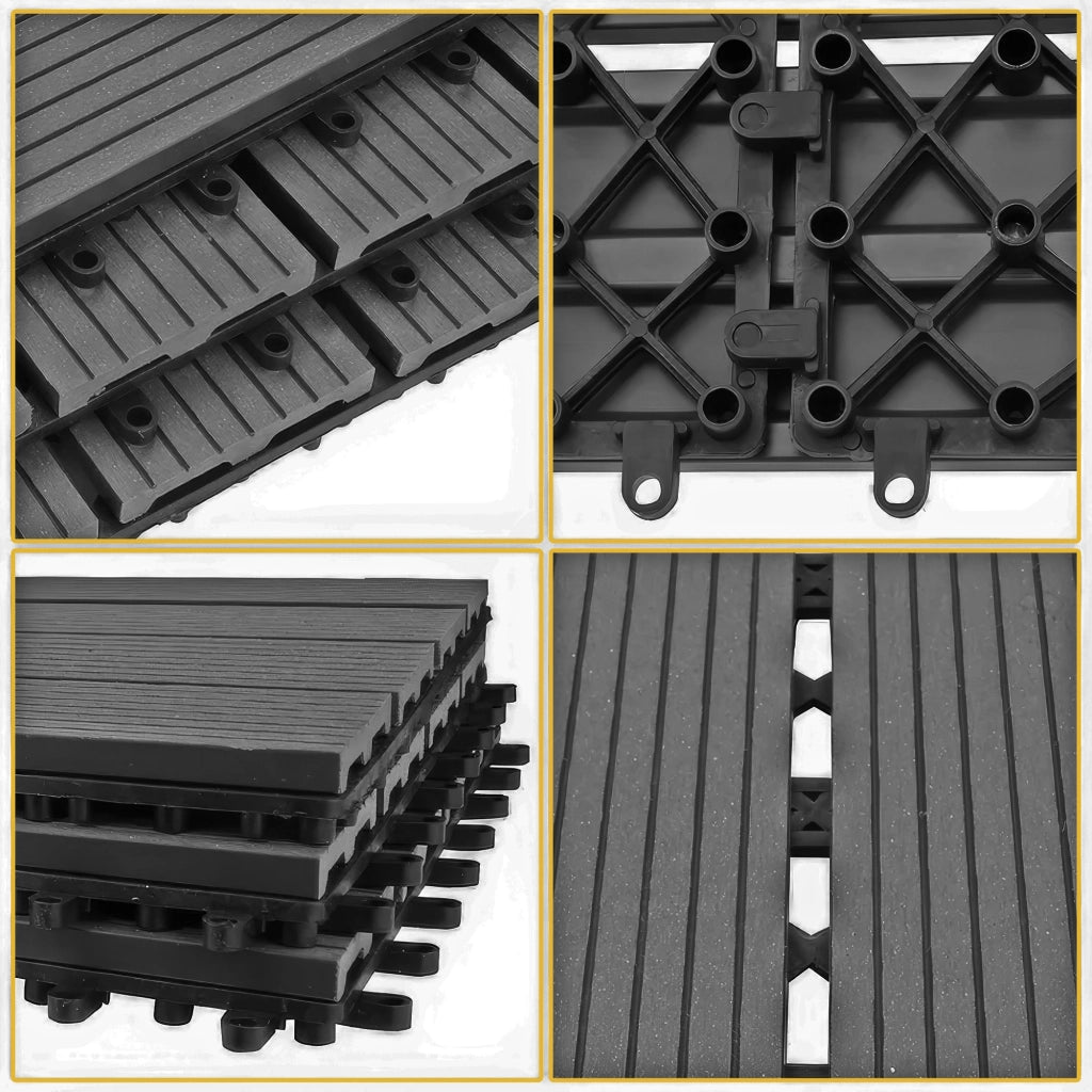 Noka - Pavimento da Esterno con Clip 90x30 cm 6 Piastrelle 1,62 m2 per Giardino Patio Terrazza in WPC NERO