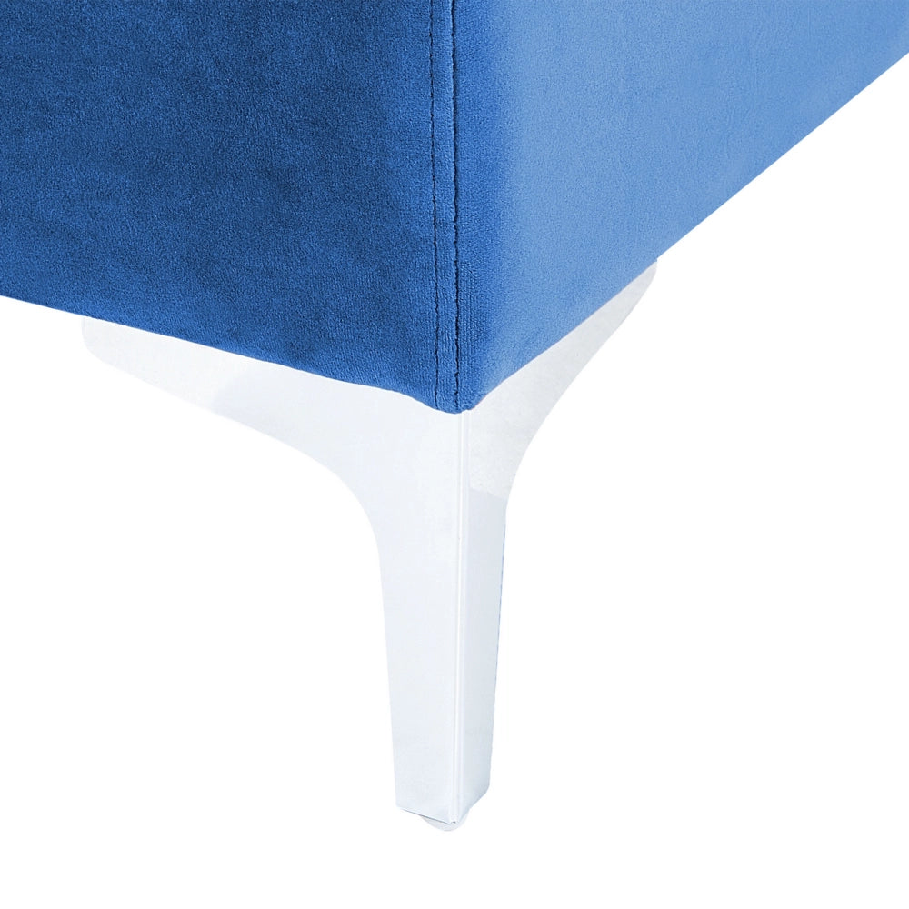 Modulo divano in velluto blu marino a 1 posto con gambe in metallo argento stile glamour