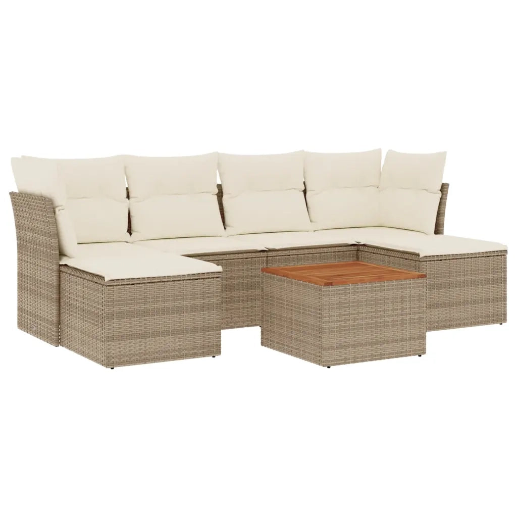 Set Divani da Giardino 7 pz con Cuscini Beige in Polyrattan