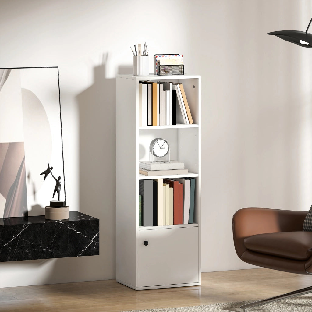 Libreria Moderna 4 Livelli con Anta ¨C zephmum ¨C Bianco 40x30x120 cm
