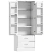 Credenza da Cucina con Armadietto con 8 Ripiani Portaspezie e 2 Cassetti, 60x40x159 cm, Bianco