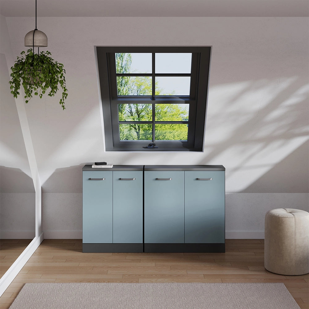 Set di mobili sottotetto Rion Grigio-blu/Antracite 140 cm Set di 2 carcasse armadio profondità 60 cm Vicco