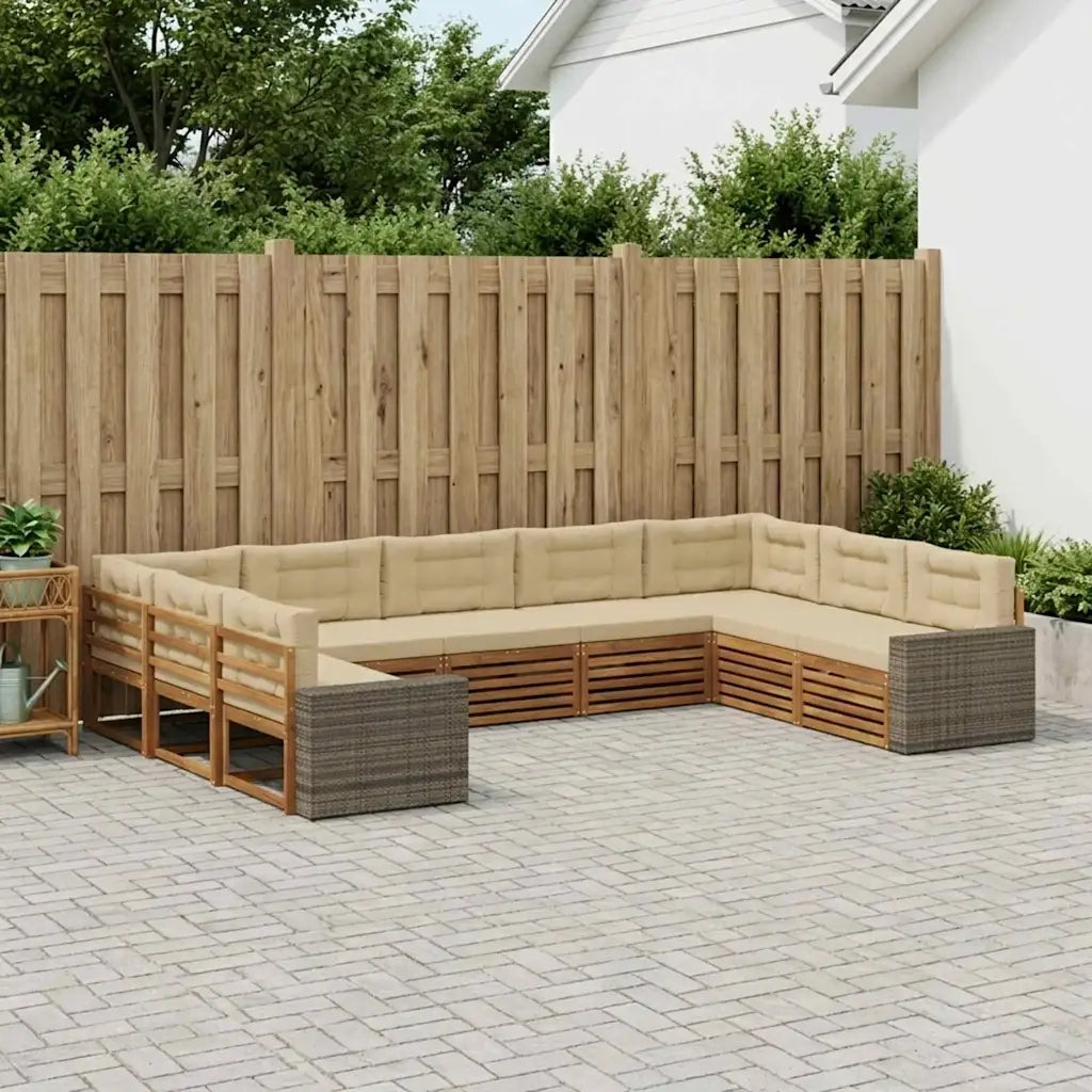 Set di divani da esterno con cuscino 9 pcs Naturale e Beige 3383851