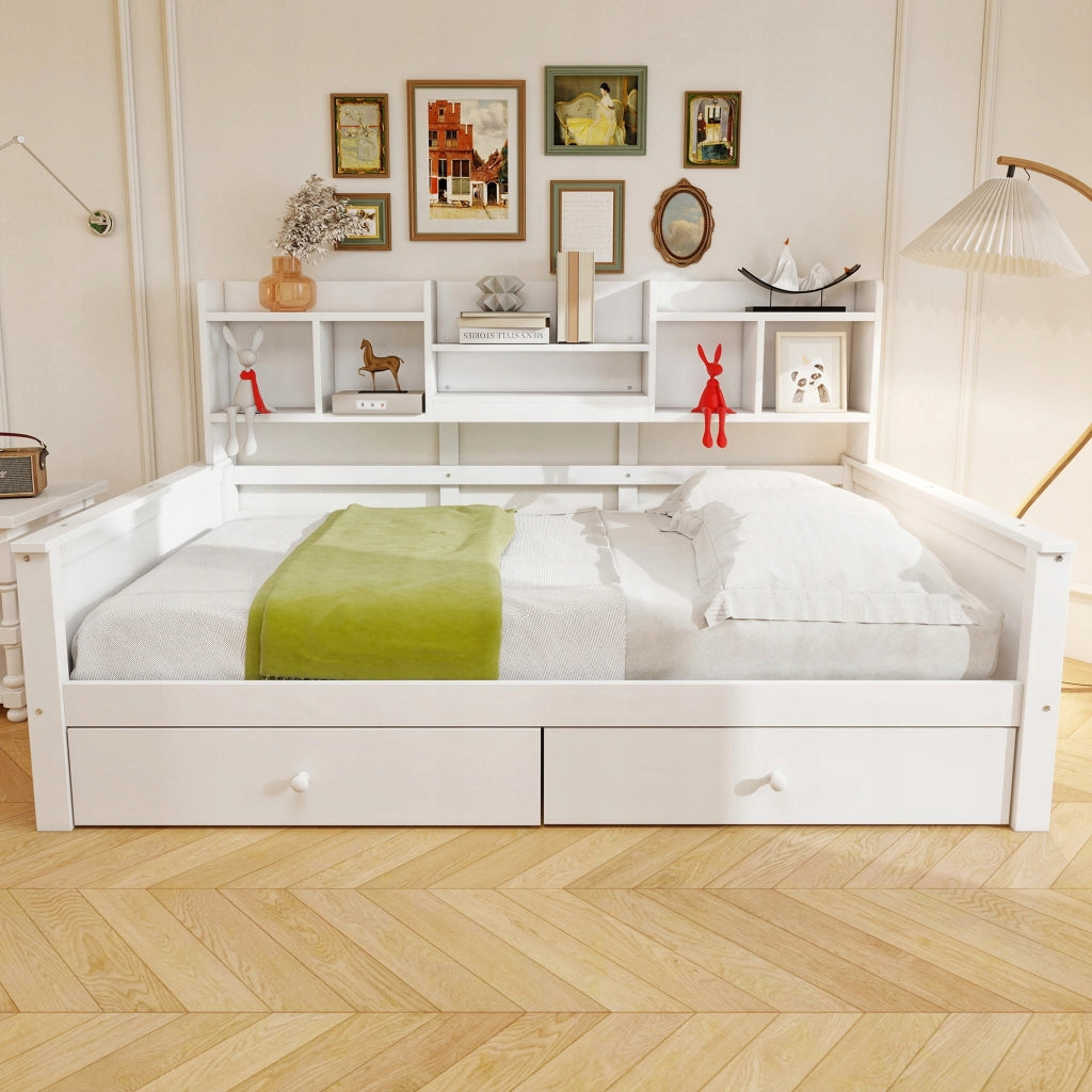 Letto singolo 90x200 bianco con cassetti e scaffale - Xylo