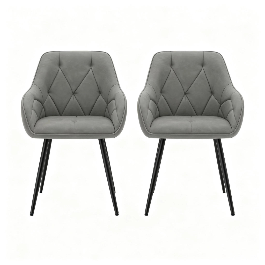 Set di 2 sedie da pranzo imbottite in ecopelle grigio scuro con gambe in metallo