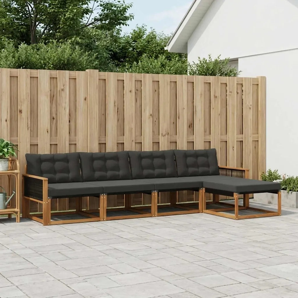 Set di divani da esterno con cuscino 5 pcs Naturale e Nero 3381360
