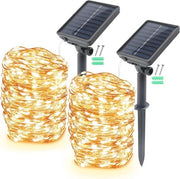 Luce a Energia Solare per Esterno con 150 LED - 2 x 17m Bianco Caldo, Idroimpermeabile, 8 Modalità